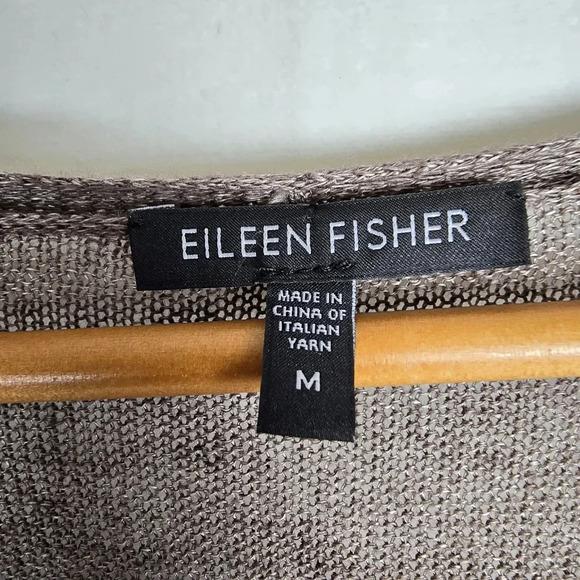Eileen Fisher 100% Linen Lagenlook Flowy Cardigan Sweater Sharkbite Hem Brown M - Picture 12 of 16